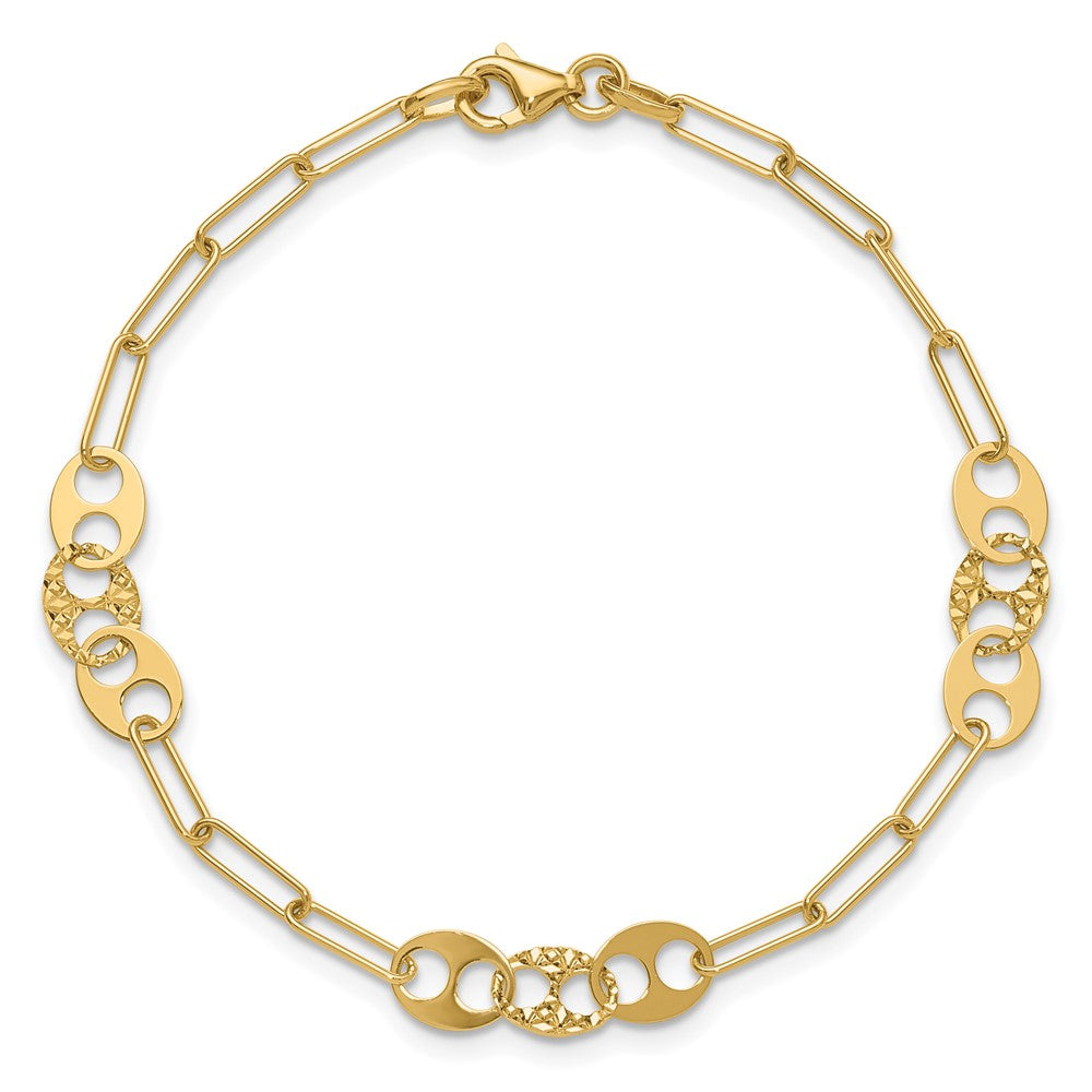 14K Polished and Diamond-cut Fancy Link Bracelet