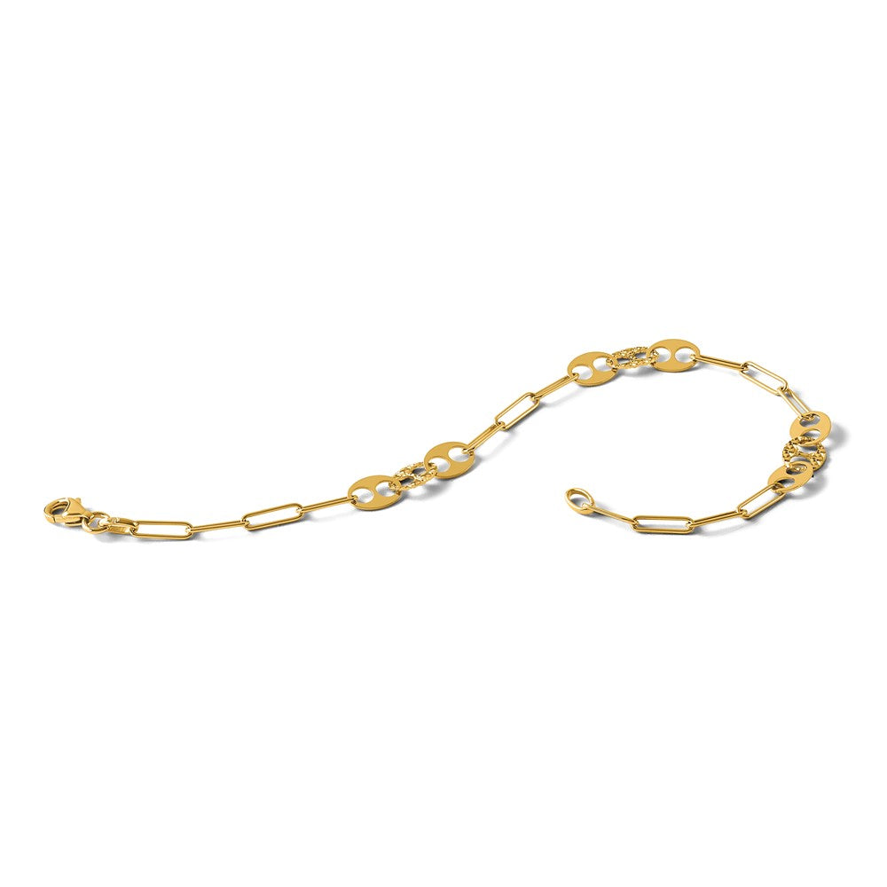 14K Polished and Diamond-cut Fancy Link Bracelet