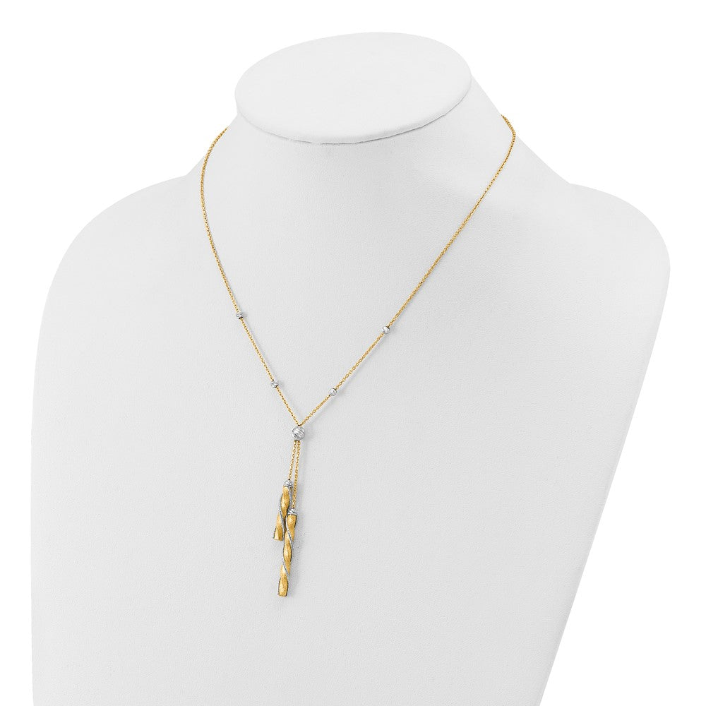 14K Two-tone Polished/Satin/Dia-cut Fancy with 2in ext. Necklace
