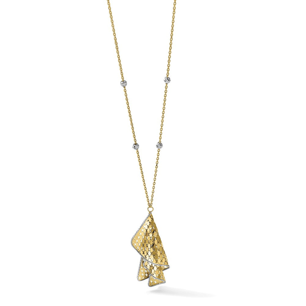 14K Two-tone Polished and Dia-cut Fancy with 2in ext. Necklace