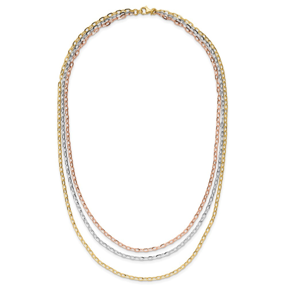 14K Tri-color Polished 3-Strand Link Necklace
