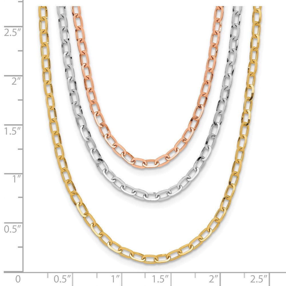 14K Tri-color Polished 3-Strand Link Necklace
