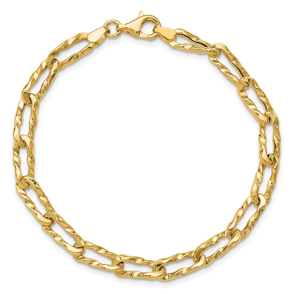 14K Polished and Hammered Fancy Link Bracelet