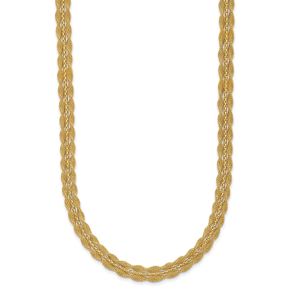14K Polished/Textured and Diamond-cut Necklace