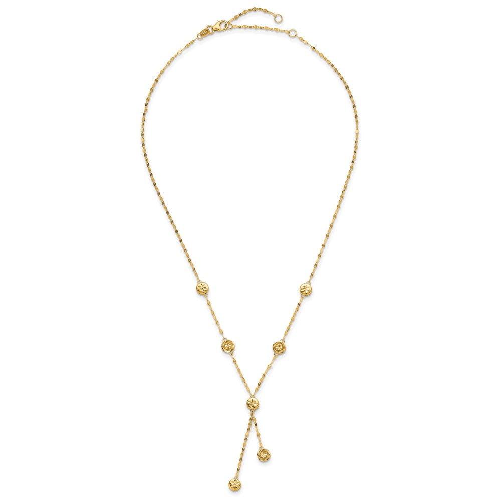 14K Polished and Diamond-cut Disc Design w/2in ext. Necklace