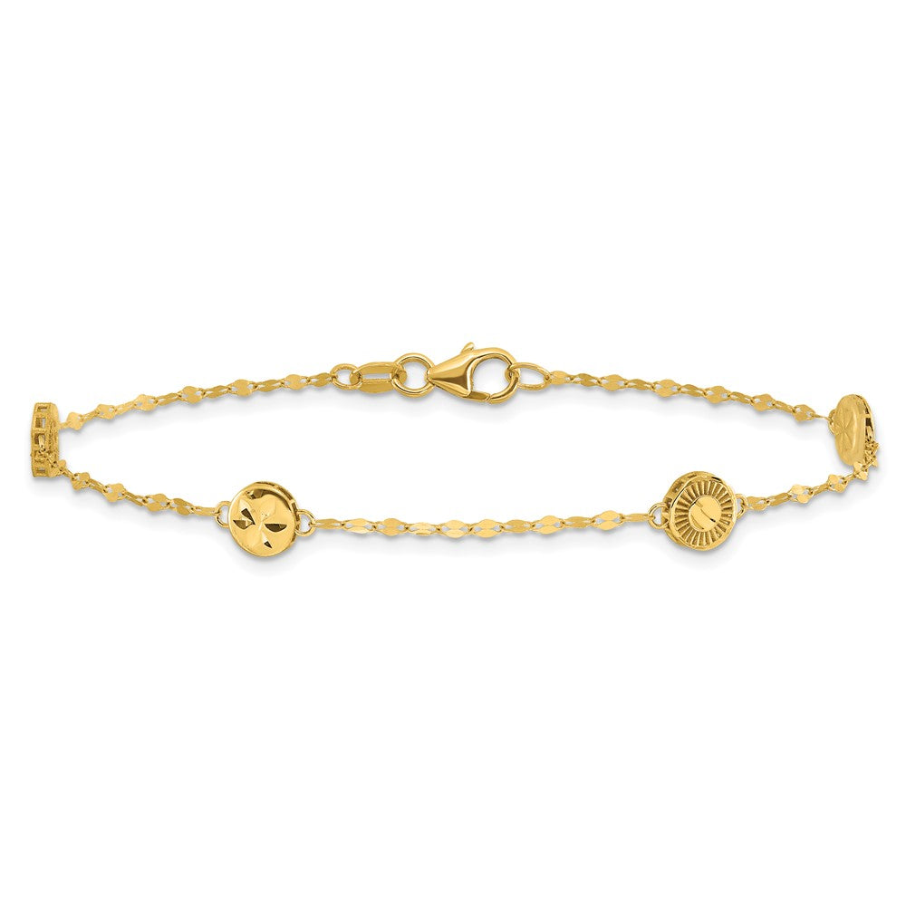14K Polished and Diamond-cut Disc Design Bracelet