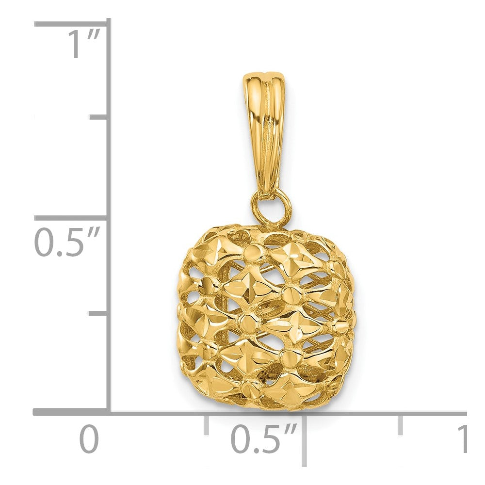 14K Polished Puffed Square Pendant