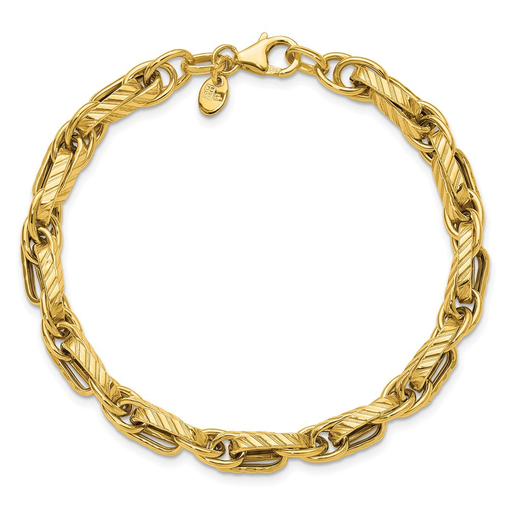 14K Polished and Grooved Fancy Link Bracelet