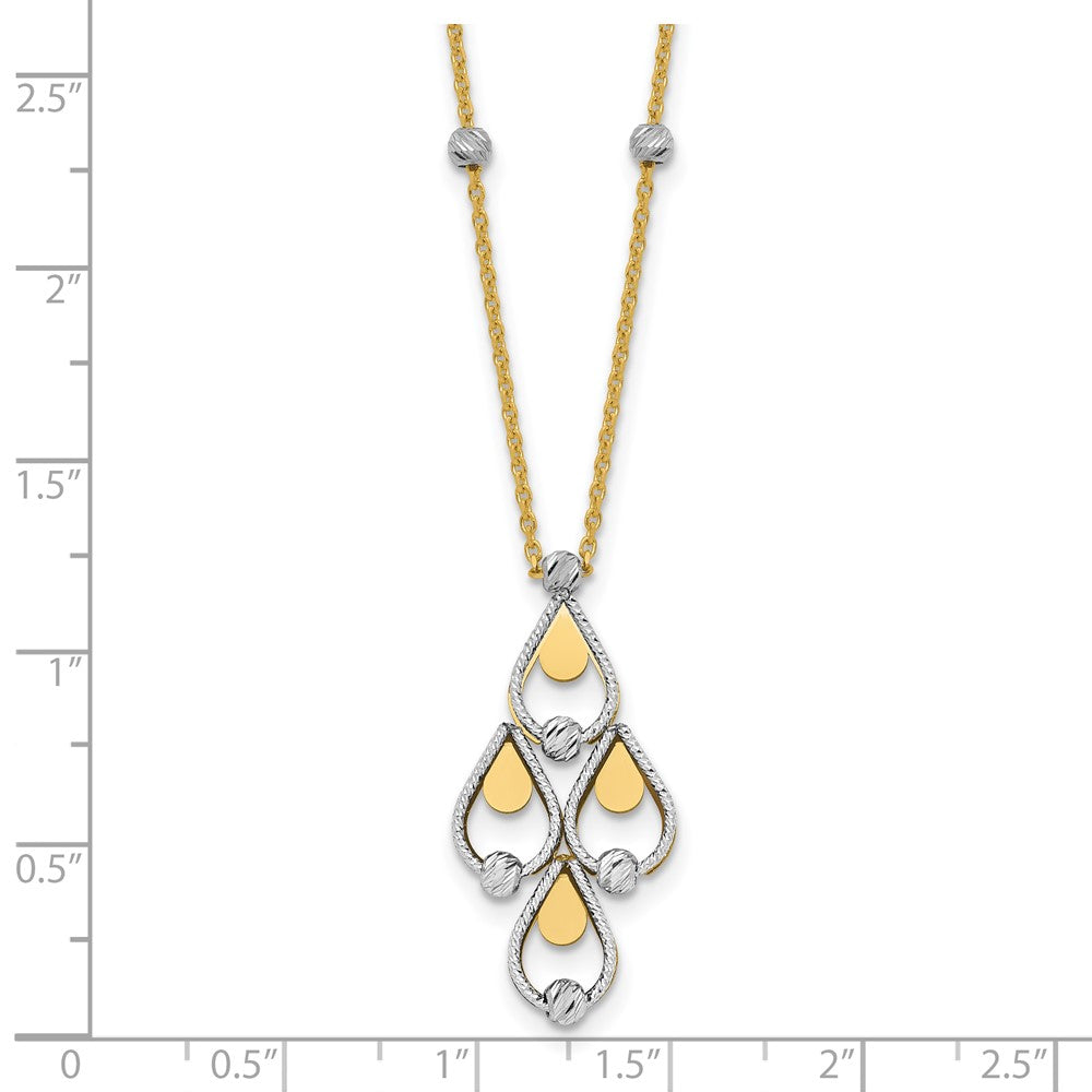 14K TT Polished / Dia-cut Chandelier w/.5in ext. Necklace