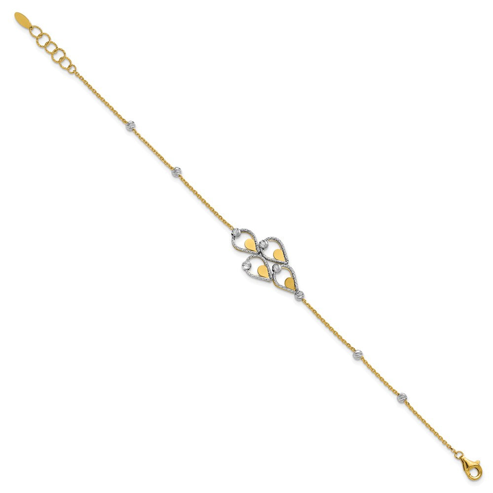 14K TT Polished / Dia-cut Fancy Bracelet w/.5in ext. Bracelet