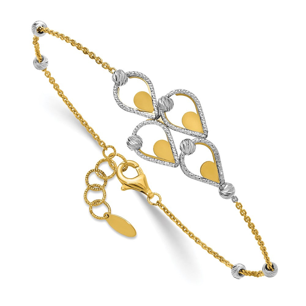 14K TT Polished / Dia-cut Fancy Bracelet w/.5in ext. Bracelet
