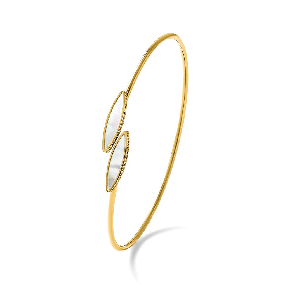 14K Polished Mother of Pearl Bypass Flexible Bangle