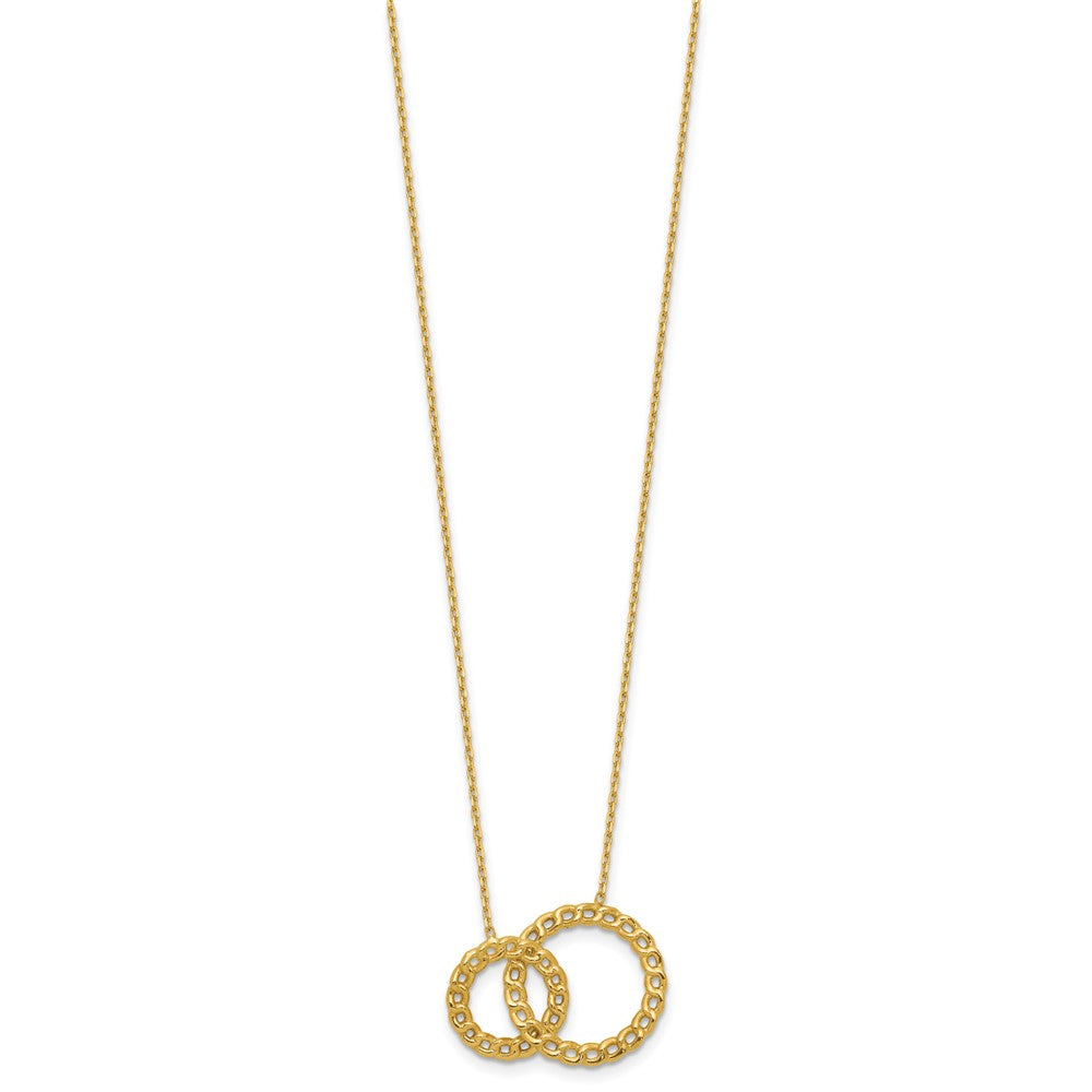 14K Polished/Diamond-cut 2 Circles w/2in ext. Necklace
