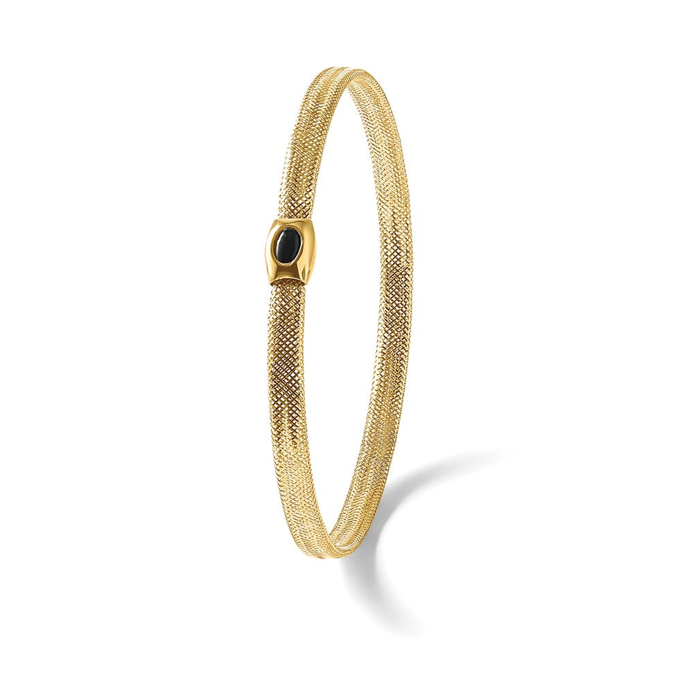 14K Polished Onyx Mesh Slip-on Stretch Bracelet