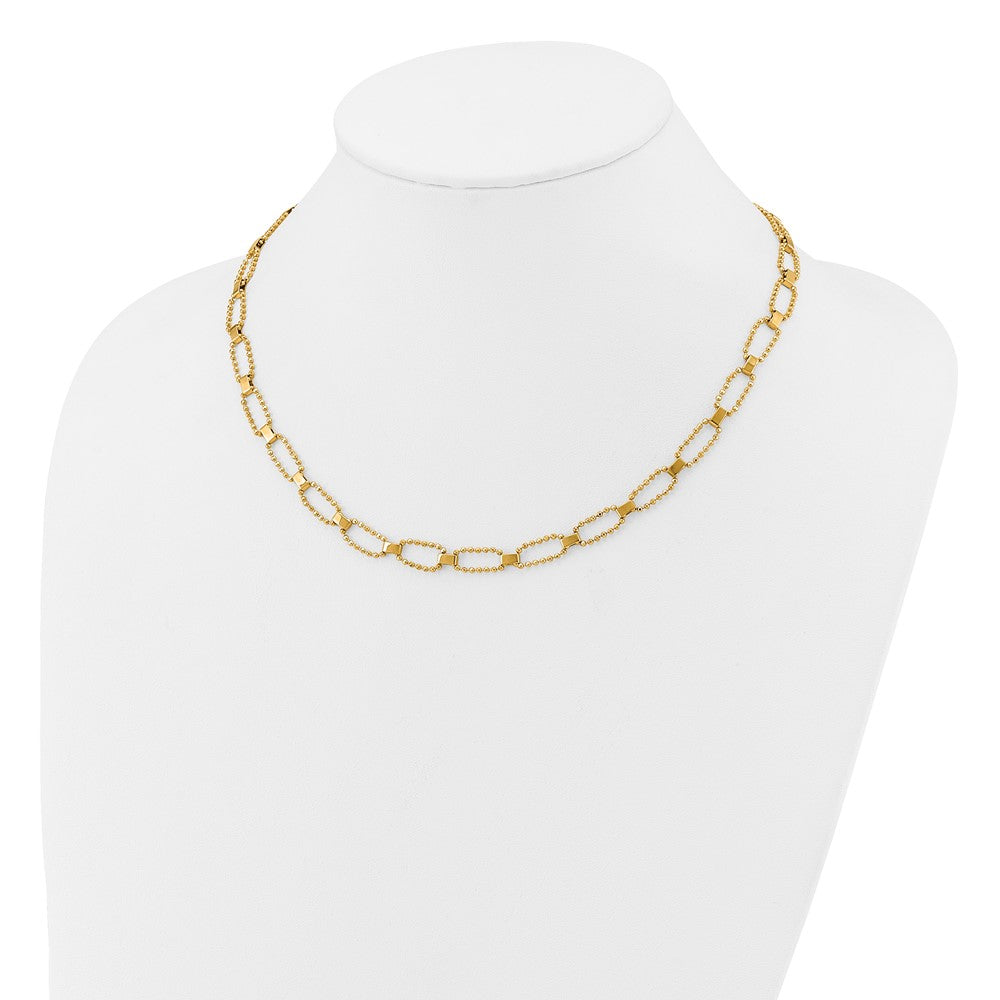 14K Polished / Dia-cut Fancy Beaded Link w/ 2in ext. Necklace