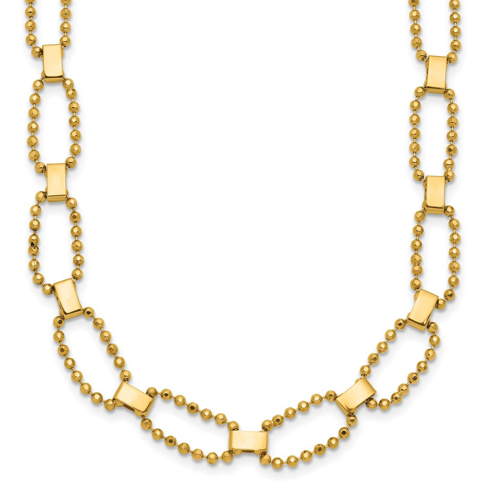 14K Polished / Dia-cut Fancy Beaded Link w/ 2in ext. Necklace