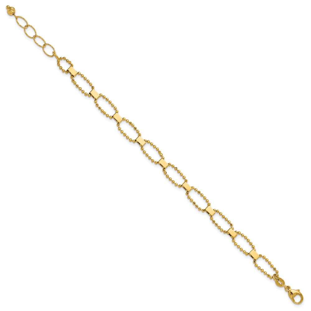 14K Polished / Dia-cut Fancy Beaded Link w/ 1in ext. Bracelet