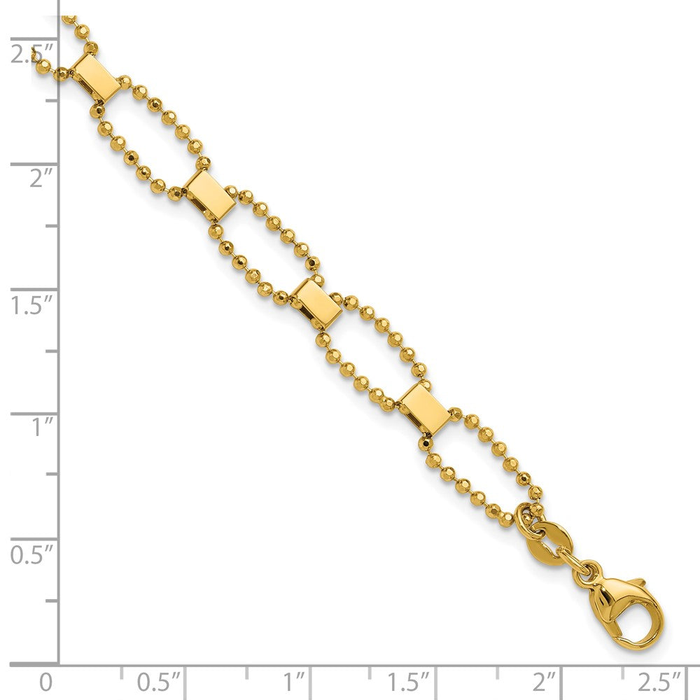 14K Polished / Dia-cut Fancy Beaded Link w/ 1in ext. Bracelet