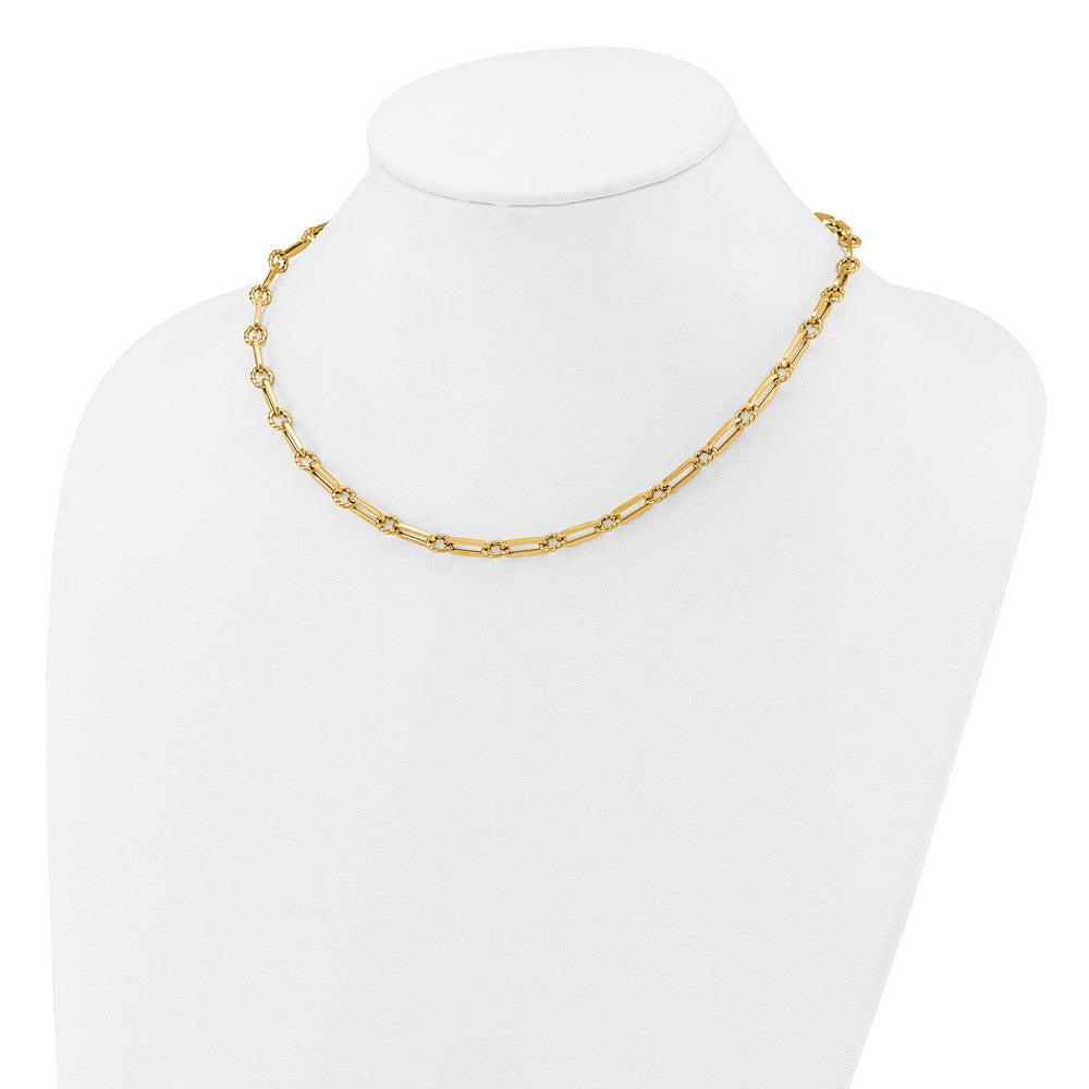 14K Polished and Twisted Fancy Link Toggle Necklace