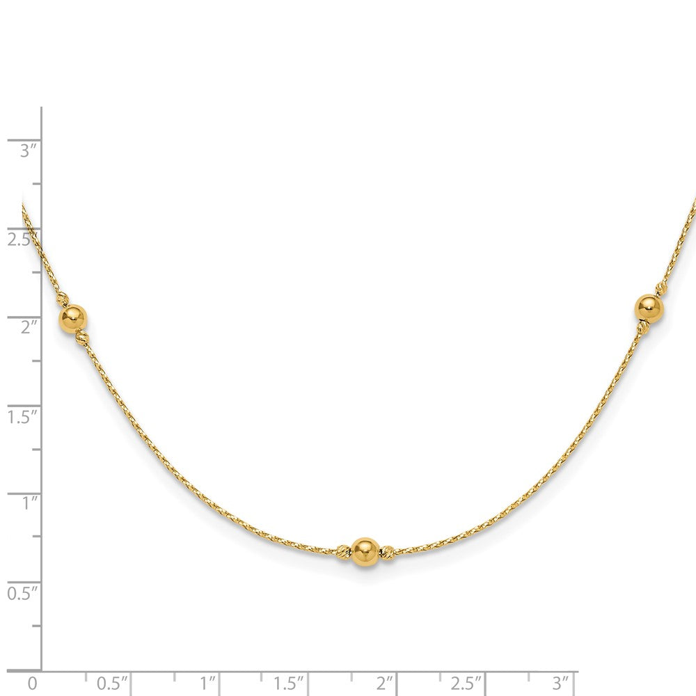 14K Polished/Textured/Dia-cut Beads w/ 2in ext. Necklace
