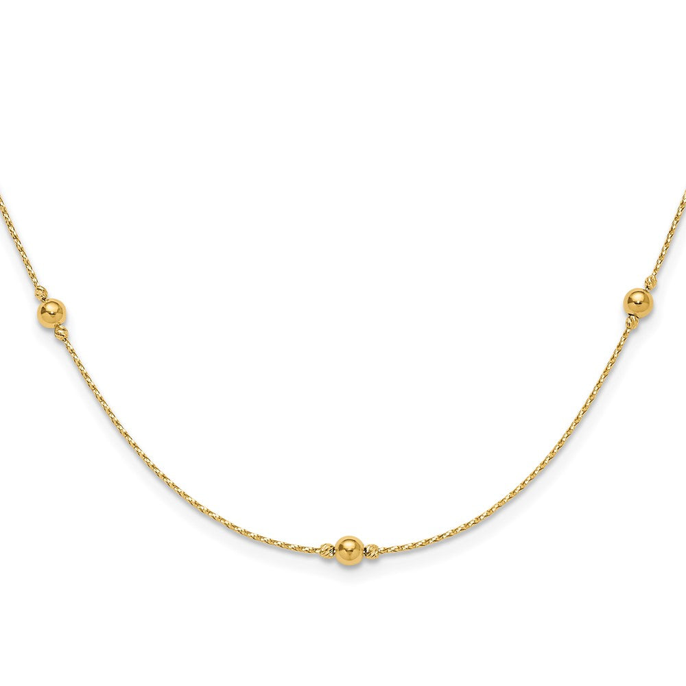14K Polished/Textured/Dia-cut Beads w/ 2in ext. Necklace