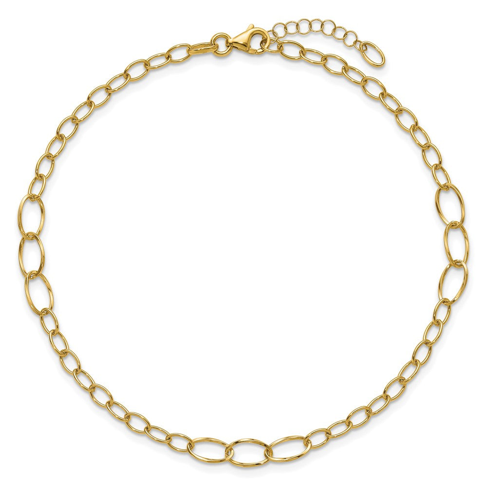 14K Oval Link 9 inch Plus 1 inch Extender - Total 10 inch Anklet