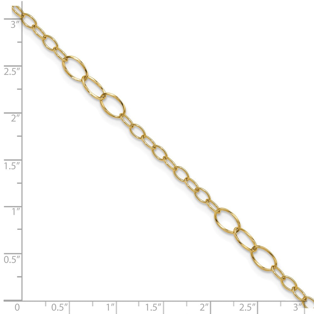 14K Oval Link 9 inch Plus 1 inch Extender - Total 10 inch Anklet