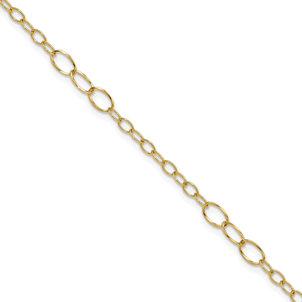 14K Oval Link 9 inch Plus 1 inch Extender - Total 10 inch Anklet