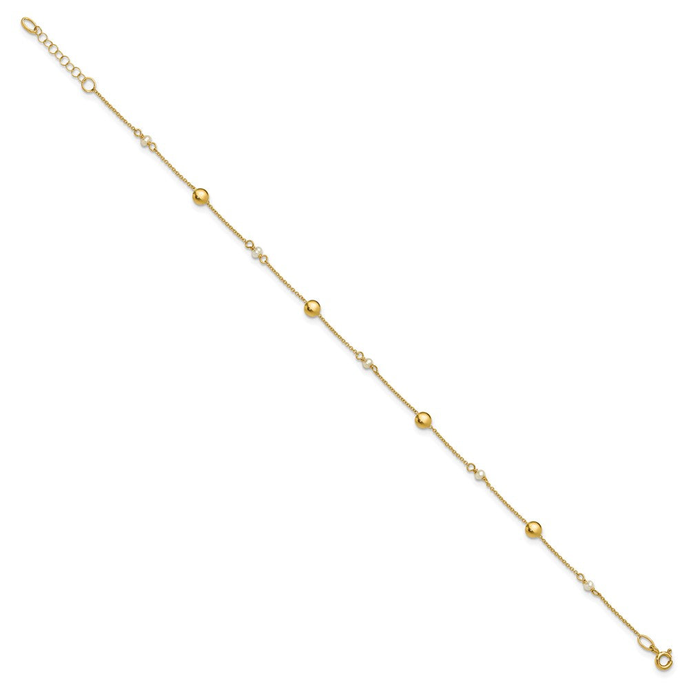 14K Freshwater Cultured Pearl / Round Beads 9 inch Plus 1 inch Extender - Total 10 inch Anklet