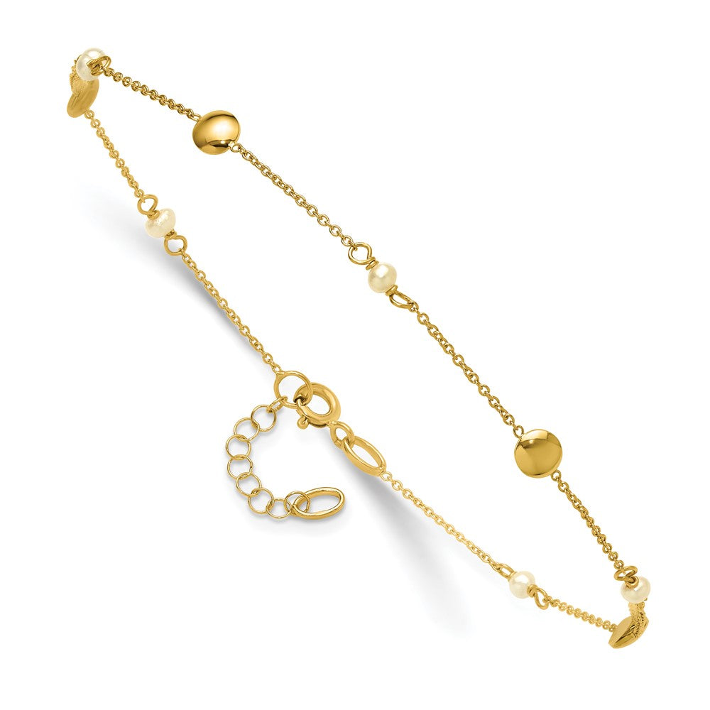 14K Freshwater Cultured Pearl / Round Beads 9 inch Plus 1 inch Extender - Total 10 inch Anklet