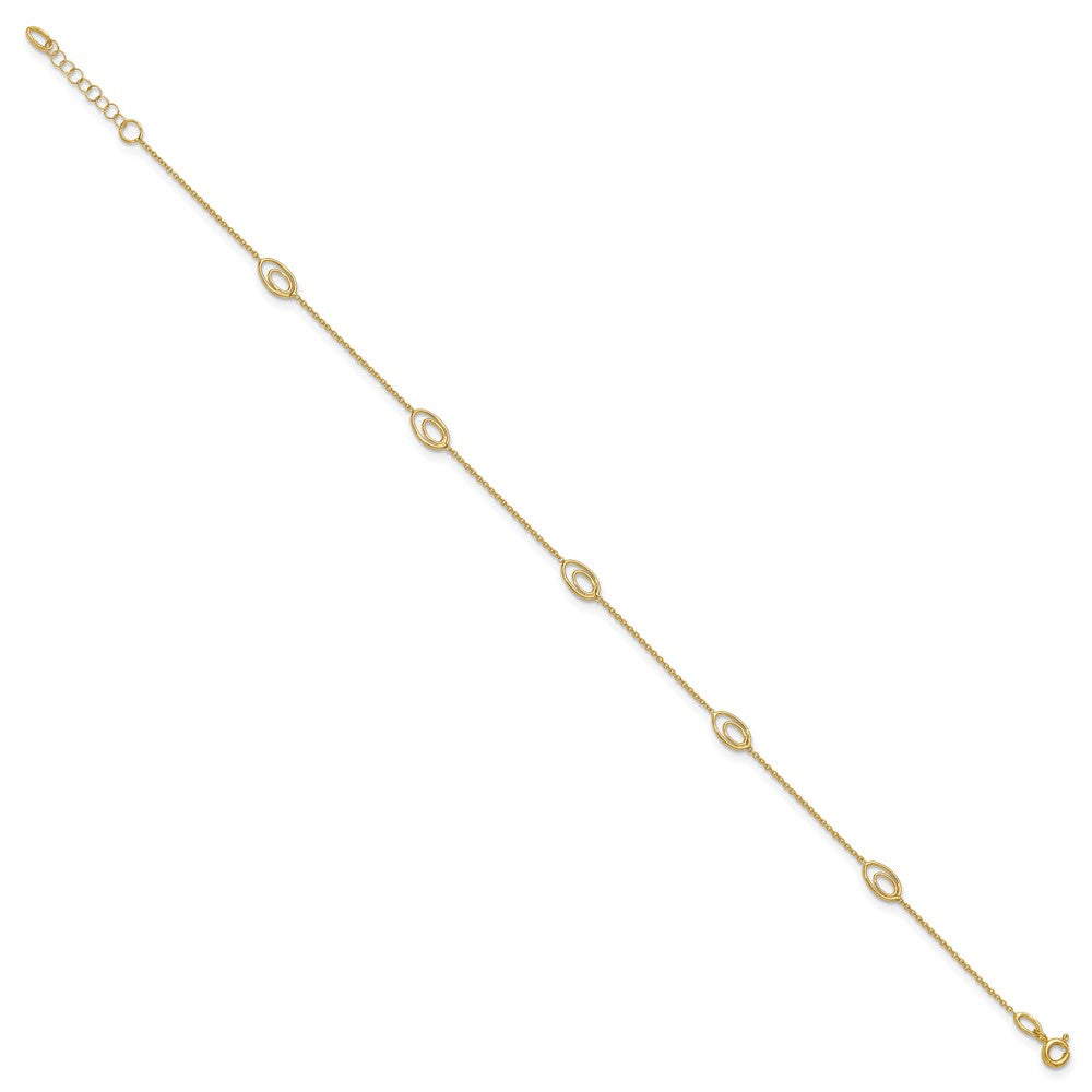 14K Oval Link 5-Station 9 inch Plus 1 inch Extender - Total 10 inch Anklet