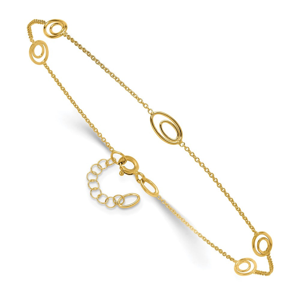 14K Oval Link 5-Station 9 inch Plus 1 inch Extender - Total 10 inch Anklet