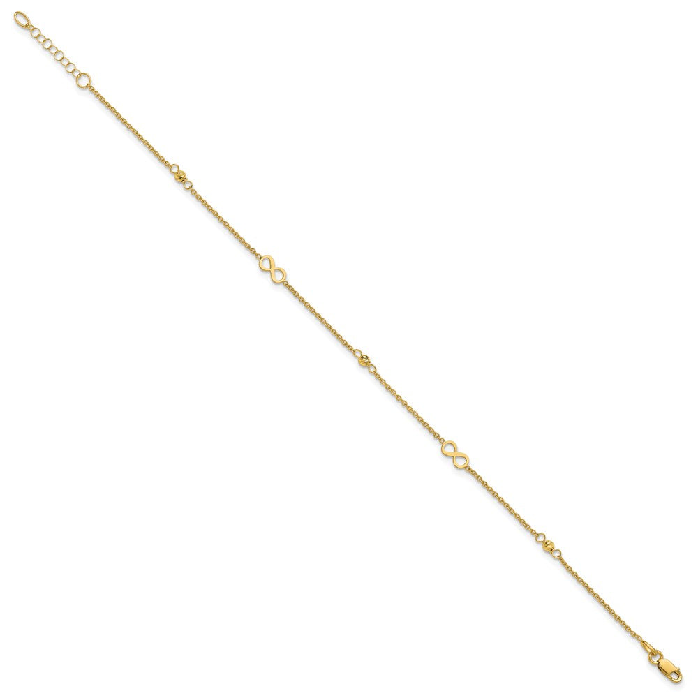 14K Infinity and Diamond-cut Bead 9 inch Plus 1 inch Extender - Total 10 inch Anklet