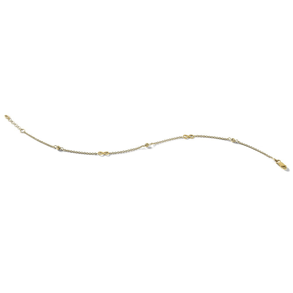 14K Infinity and Diamond-cut Bead 9 inch Plus 1 inch Extender - Total 10 inch Anklet
