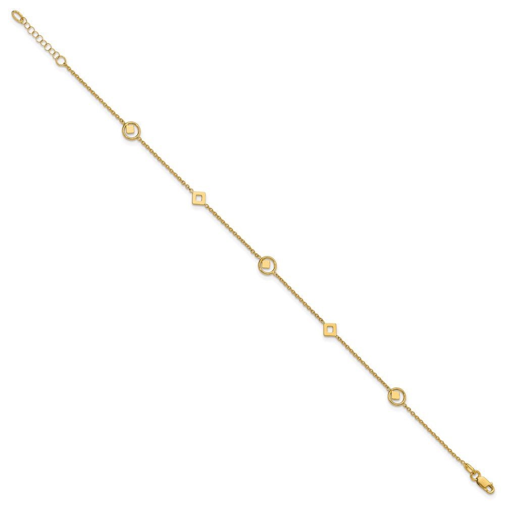 14K Polished Geometric 5-Station 9 inch Plus 1 inch Extender - Total 10 inch Anklet
