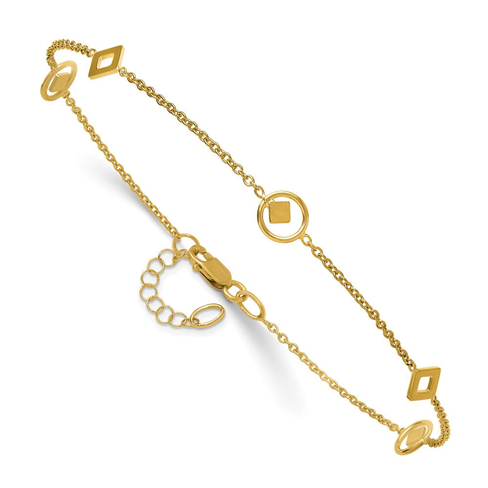 14K Polished Geometric 5-Station 9 inch Plus 1 inch Extender - Total 10 inch Anklet