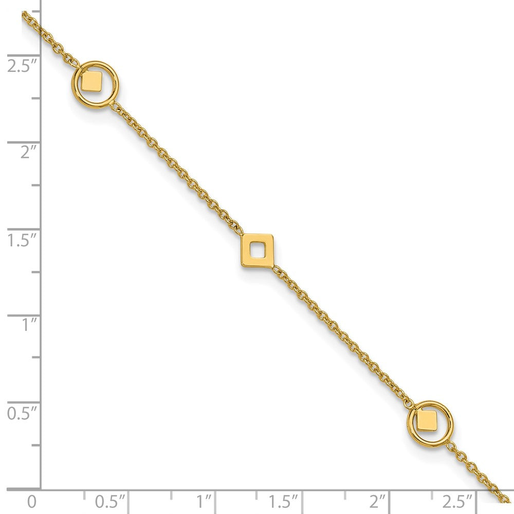 14K Polished Geometric 5-Station 9 inch Plus 1 inch Extender - Total 10 inch Anklet