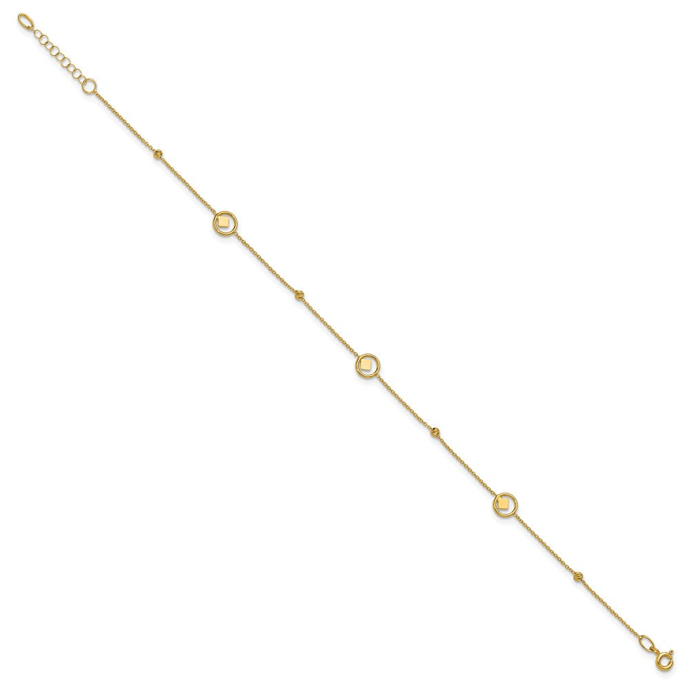 14K Geometric and Diamond-cut Beads 9 inch Plus 1 inch Extender - Total 10 inch Anklet