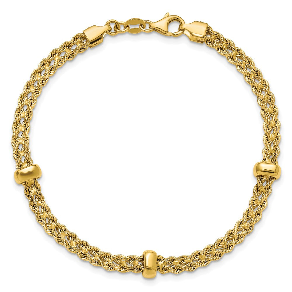 14K Polished and Diamond-cut Fancy Braided Rope Bracelet