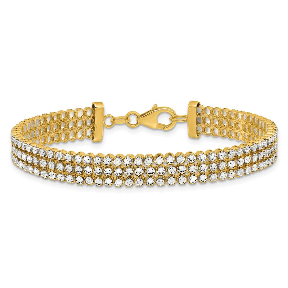 14K Two-tone Polished/Dia-cut 3-Row Bracelet