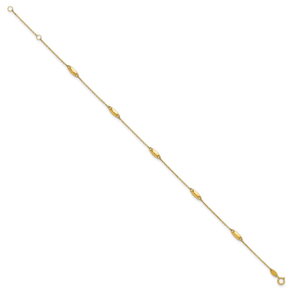 14K Oval Bead 5-Station 9 inch Plus 1 inch Extender - Total 10 inch Anklet