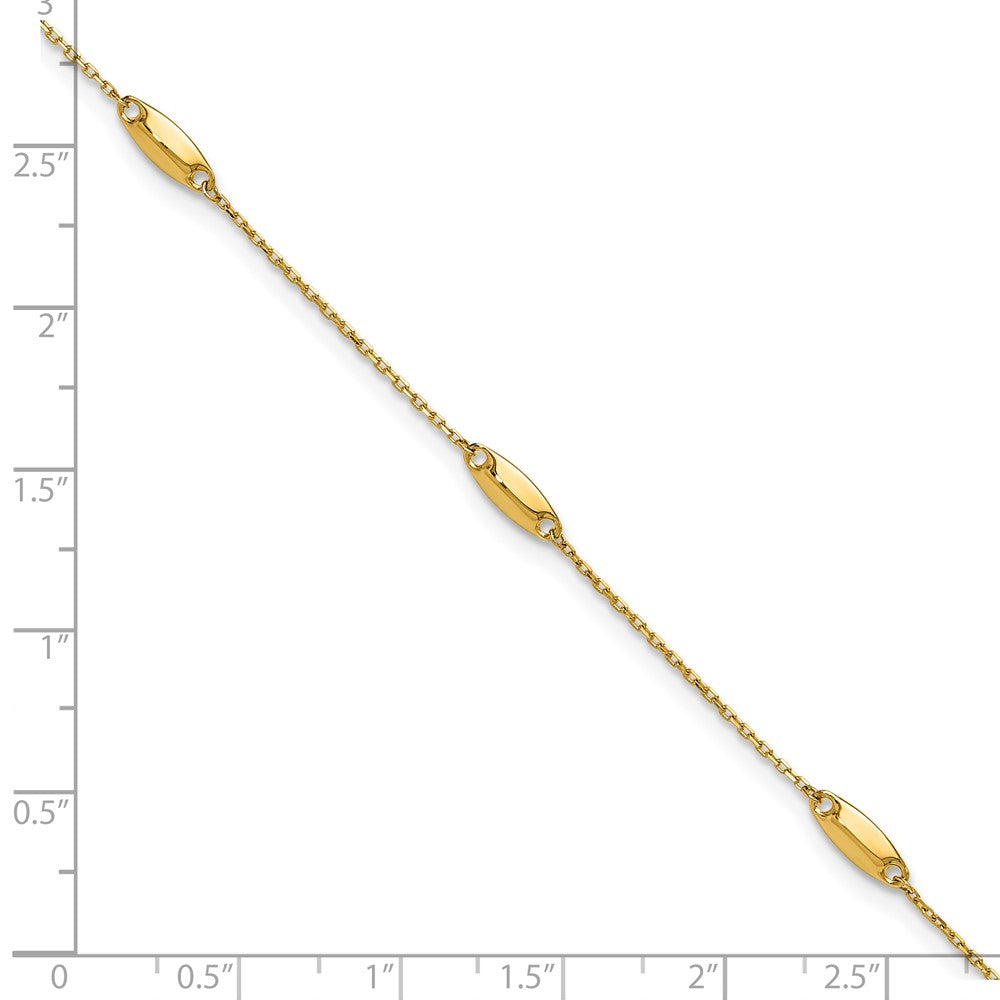 14K Oval Bead 5-Station 9 inch Plus 1 inch Extender - Total 10 inch Anklet