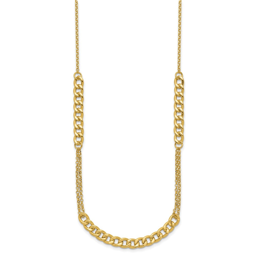 14K Polished/Dia-cut  Fancy Link w/2in ext. Necklace