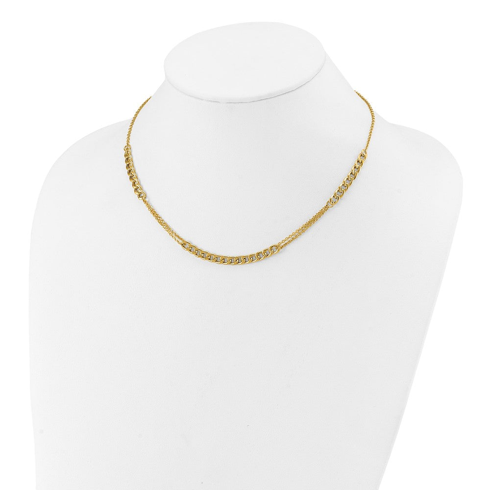 14K Polished/Dia-cut  Fancy Link w/2in ext. Necklace