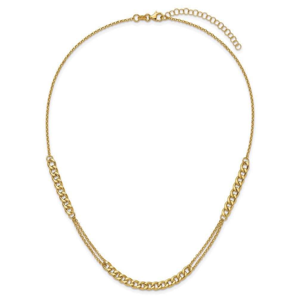 14K Polished/Dia-cut  Fancy Link w/2in ext. Necklace