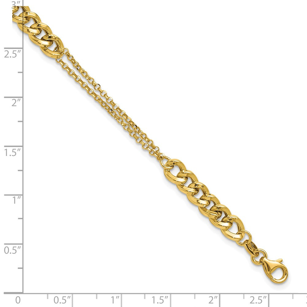 14K Polished/Dia-cut 2-Strand Fancy Link w/1in ext. Bracelet