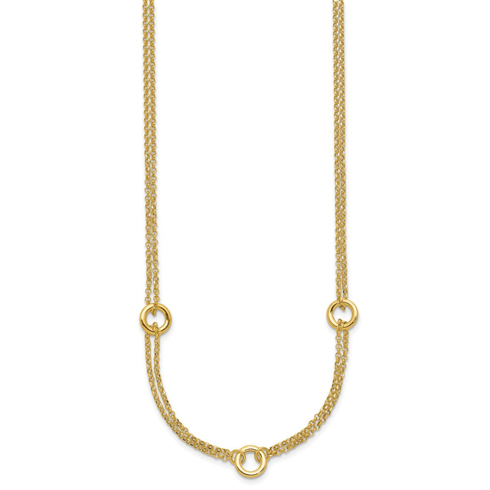 14K Polished/Dia-cut 2-Strand Circle Link w/2in ext. Necklace