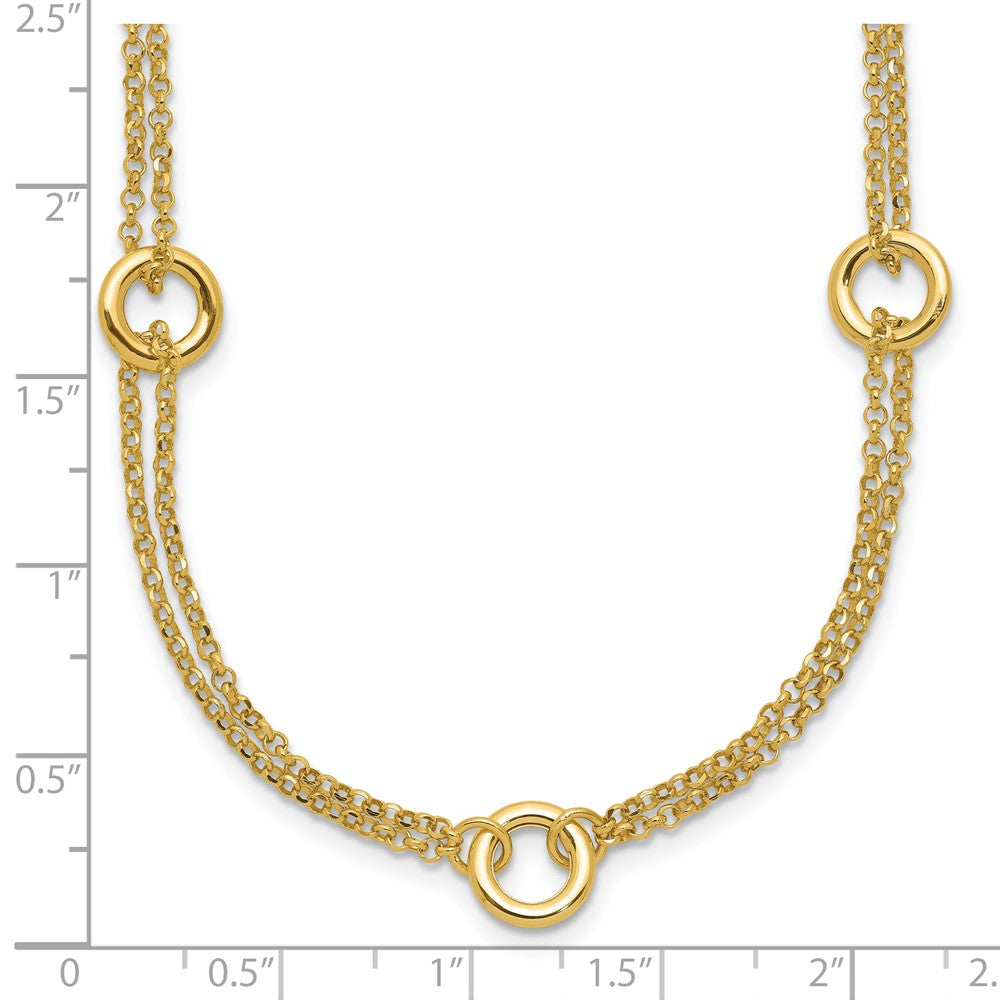 14K Polished/Dia-cut 2-Strand Circle Link w/2in ext. Necklace