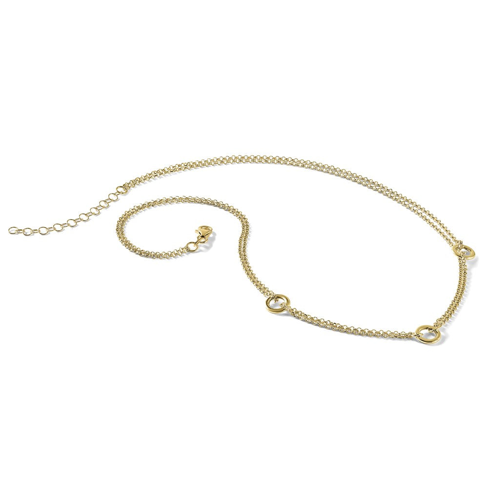 14K Polished/Dia-cut 2-Strand Circle Link w/2in ext. Necklace