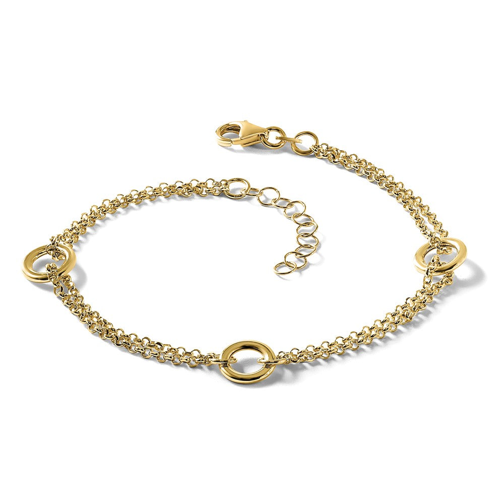 14K Polished/Dia-cut 2-Strand Circle Link w/1in ext. Bracelet